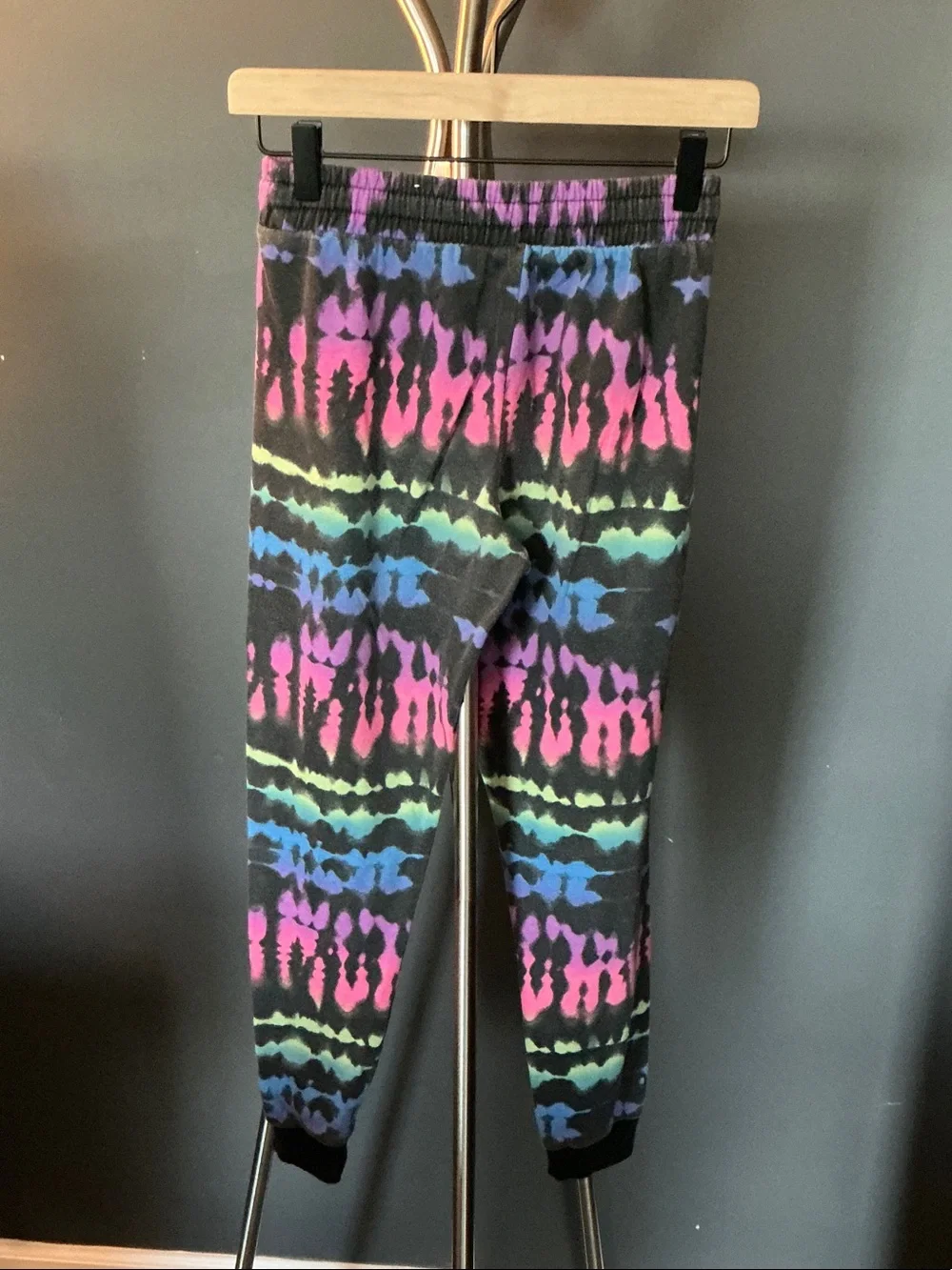 Justice Black Tie-Dye Joggers with Pink, Purple & Green
